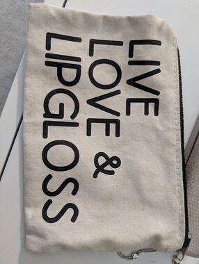 Live Love & Lipgloss Canvas Makeup Pouch - Black on Natural